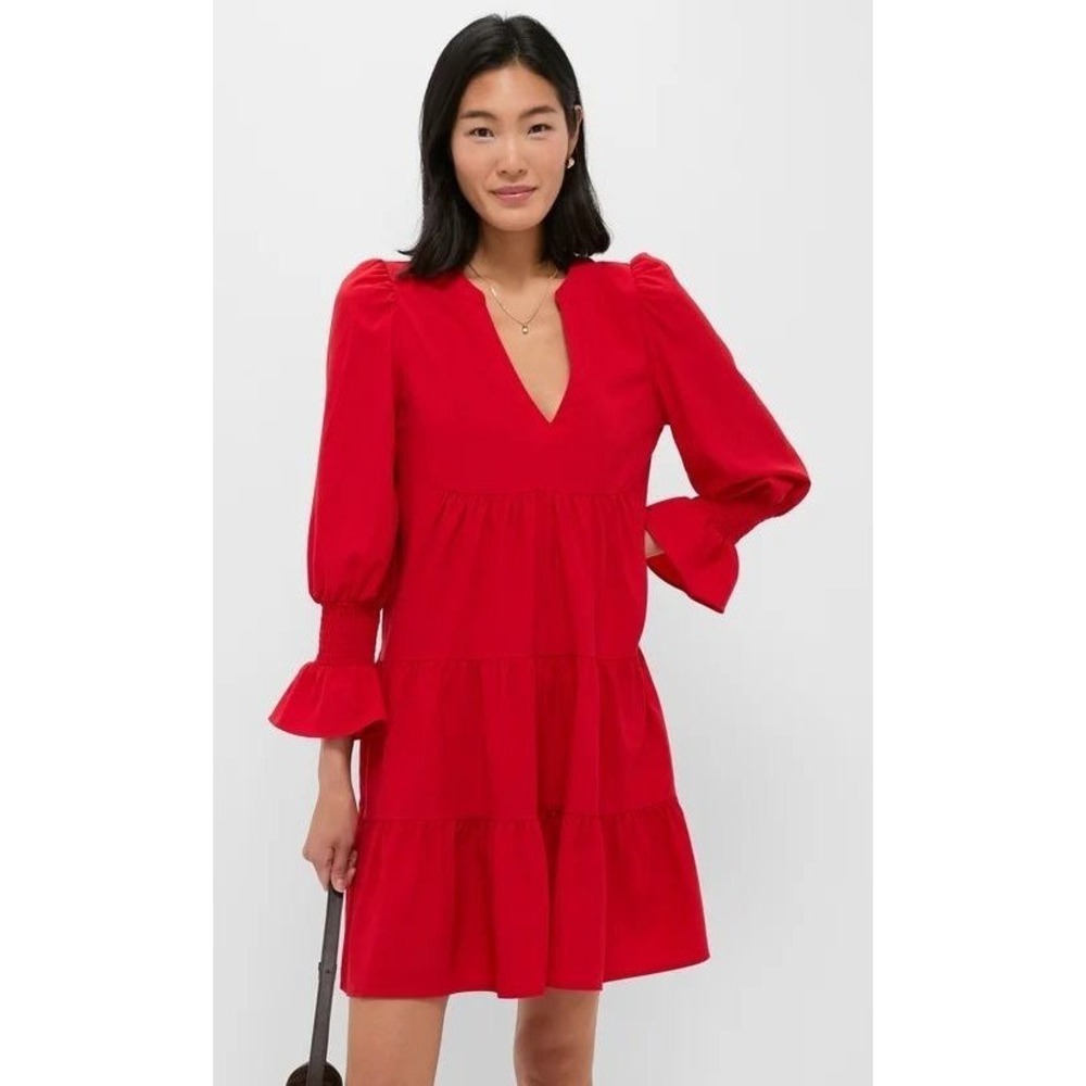 Pomander Place Red Crepe Kenzo Dress Smocked Bell Cuff Mini Y20393T Size Small